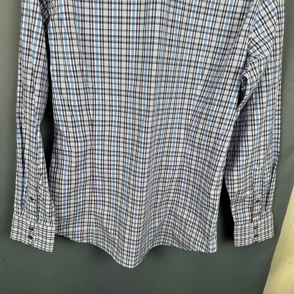 Banana Republic Mens Plaid Western Snap Front Shirt Blue Purple White Size M NWT